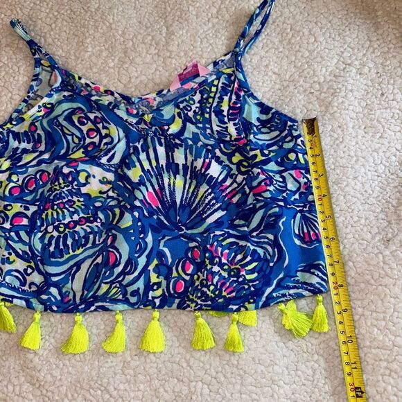 Lilly Pulitzer Ramona Crop Tassel Top Blue Ceviche Pattern Women’s Size 0 EUC - Picture 8 of 9